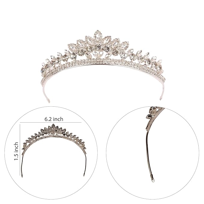 LIMELIA Women's Tiara for Henna Wedding Party|Glitter Hair Accessories for Bridal Birthday Pageant Prom Halloween Costume Christmas Party, Queen Princess Crowns | Leaf Model-Silver