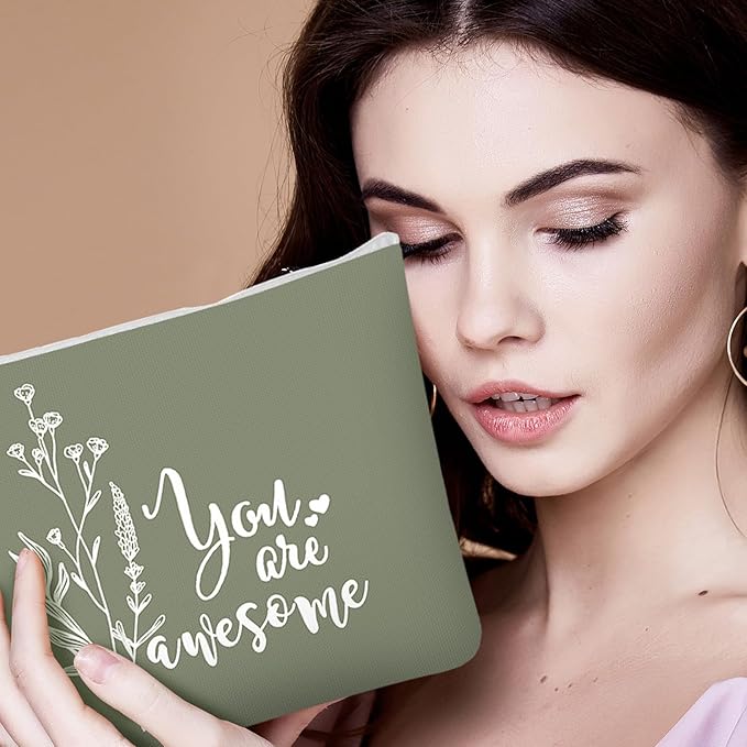 Coume 20 Pcs Inspirational Rainbow Canvas Makeup Bags Bulk Appreciation Quotes Cosmetic Bags Zipper Personalized Encouragement Travel Pouch Toiletry Bag for Women Teacher Nurse Friend(Aesthetic)