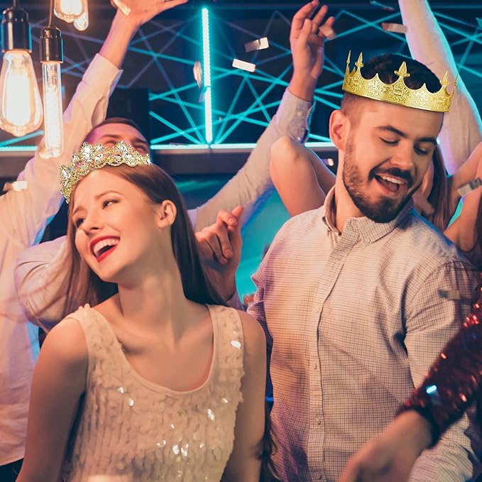 Sureio 2 Pcs Antique Royal King Crown for Men Baroque Queen Crown for 2025 Graduation Prom Party Crystal Tiara Prom Cosplay Birthday Wedding Hair Headband Accessories(Elegant Style)