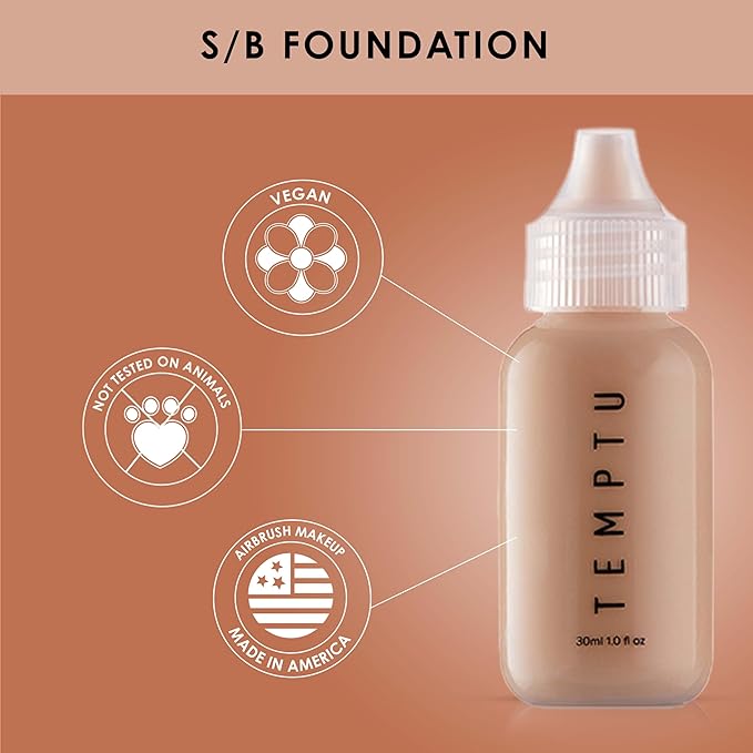 TEMPTU S/B Silicone-Based Airbrush Foundation: Professional Long-Wear Liquid Makeup, Sheer To Full Coverage For A Hydrated, Healthy-Looking Glow & Luminous, Dewy Finish On All Skin Types, 008 Clay, 1 Fl Oz