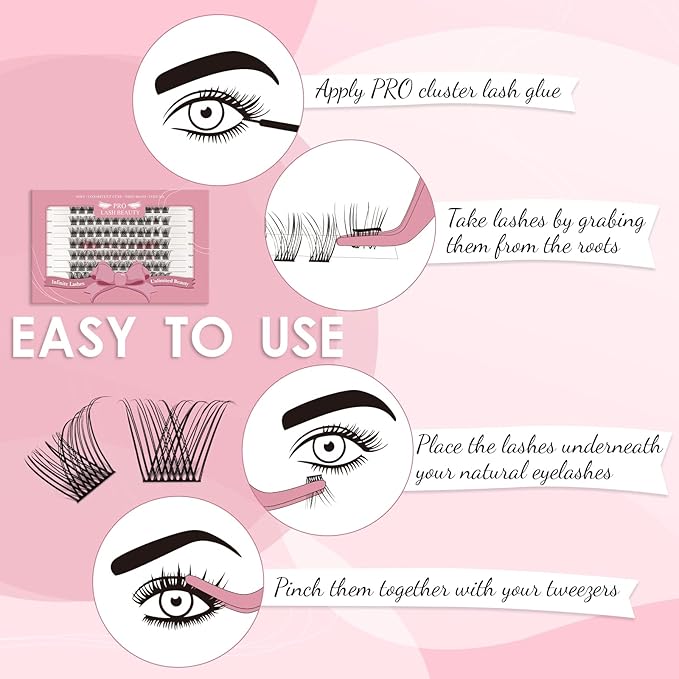 Lash Clusters, 96 Pcs Individual Cluster Lashes DIY Lash Extension Eyelash Clusters Volume Wispy Lashes Super Thin Band Reusable Soft & Comfortable(Natural-D-14-20 mix)