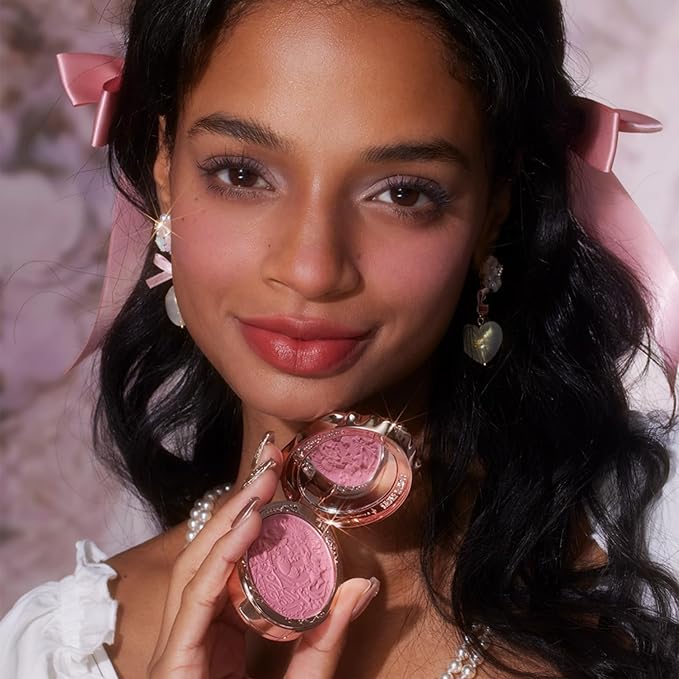 Flower Knows Strawberry Rococo Embossed Blush,Pink Matte Finish,Buildable & Blendable Makeup Blush for cheeks,Soft & Long-lasting for Girls & Women(05 Berry Mary, 5g)