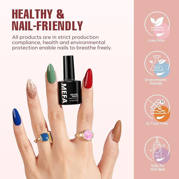 MEFA 35 Pcs Gel Nail Polish Set, 32 Colors All Seasons Collection Gel Nail Polish Kit with Base Coat No Wipe Glossy/Matte Top Coat Blue Red Pink Nail Art Manicure DIY Salon Home Gifts for Women Girls