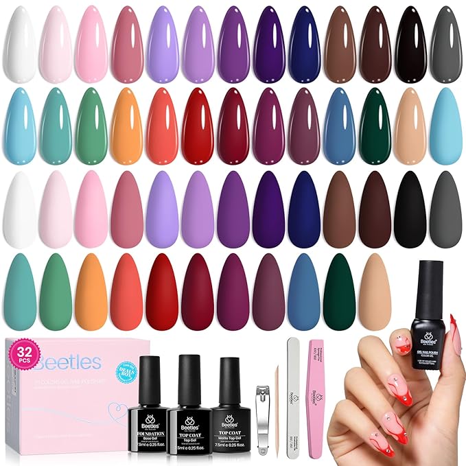 beetles Gel Polish 25 Colors Spring Summer Gel Nail Polish Set Pink Gel Nail Red Nude Brown Purple Burgundy Nail Art with 3Pcs Base Top Coat Urban Rhythm Collection DIY Salon Manicure Gift for Women