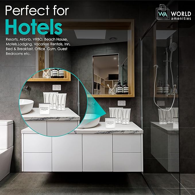 Bodyography blanc- Bulk Body Wash | 50 Count, 1.4oz | Vanilla White Tea, Mini Travel Size Toiletries (100% Recyclable Tube with Flip Top Cap) Hotel Amenities.