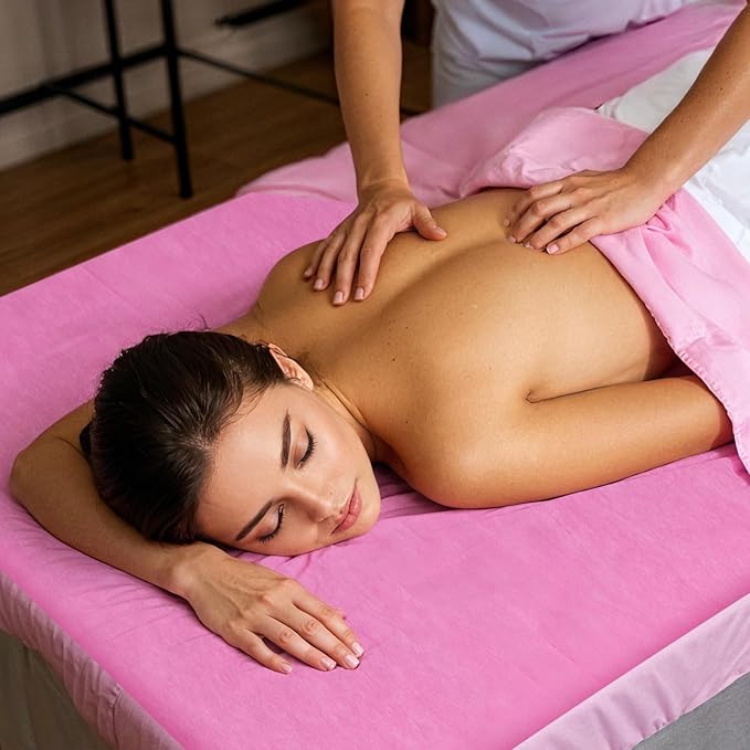 100 Pcs 31.5" x 71" Disposable Bed Sheets Waterproof Massage Table Sheets Non Woven Fabric SPA Bed Cover (Pink)