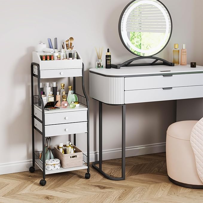 HapiRm Floor Makeup Organizer Storage - Vanity Skincare Make Up Organizers and Storage with Drawers, Cosmetics Display Cases Holder for Skin Care Nail Polish Perfume Makeup Brush