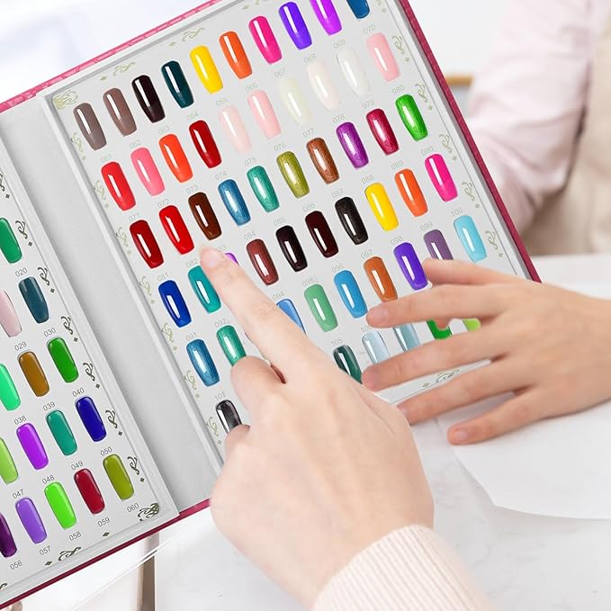 120 Colors Nail Swatches Book with 240 Nail Tips and Number Labels Leather Nail Gel Polish Display Book Nail Painting Practice Design Board No Need Pasting, No Need Glue