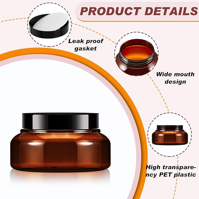 Tessco 24 Pack Plastic Jars with Lids Labels Empty Clear Plastic Jars Round Refillable Cosmetic Containers Body Butter Containers Bulk Sugar Scrub Bottle for Make Up(5 oz,Brown)