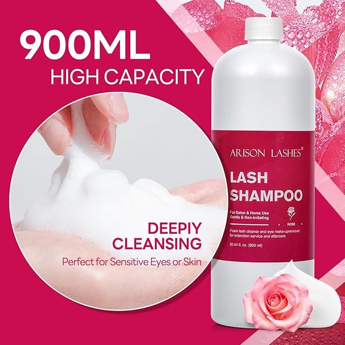 ARISON LASHES Lash Shampoo - 900ML Professional Foaming Cleanser for Eyelash Extensions, Salons and Home Use