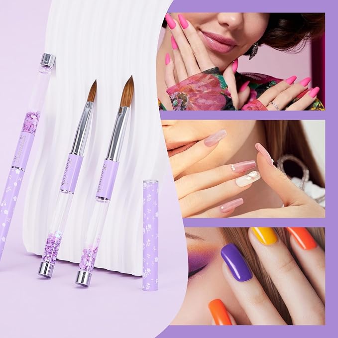 5PCS Acrylic Nail Brush Set, Sizes 06/08/10/14/16 Kolinsky Art Brushes for Application, Sturdy Handle Oval Shaped Powder Design Tools for Professional Manicure DIY