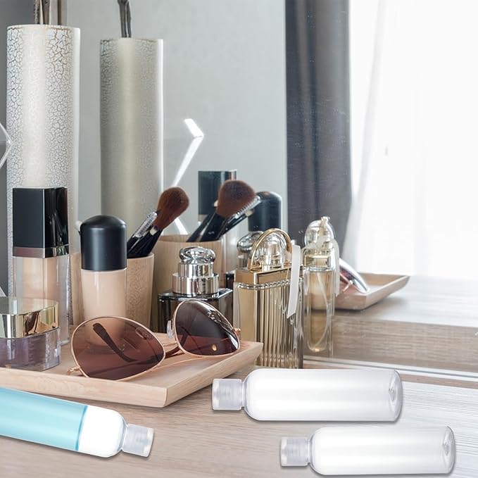 Acrux7 50 Pack 4 oz Plastic Squeeze Bottles With Flip Caps - Clear Refillable Containers for Lotions, Toiletries, Shampoo, Liquid, Creams - Leak Proof Travel Size