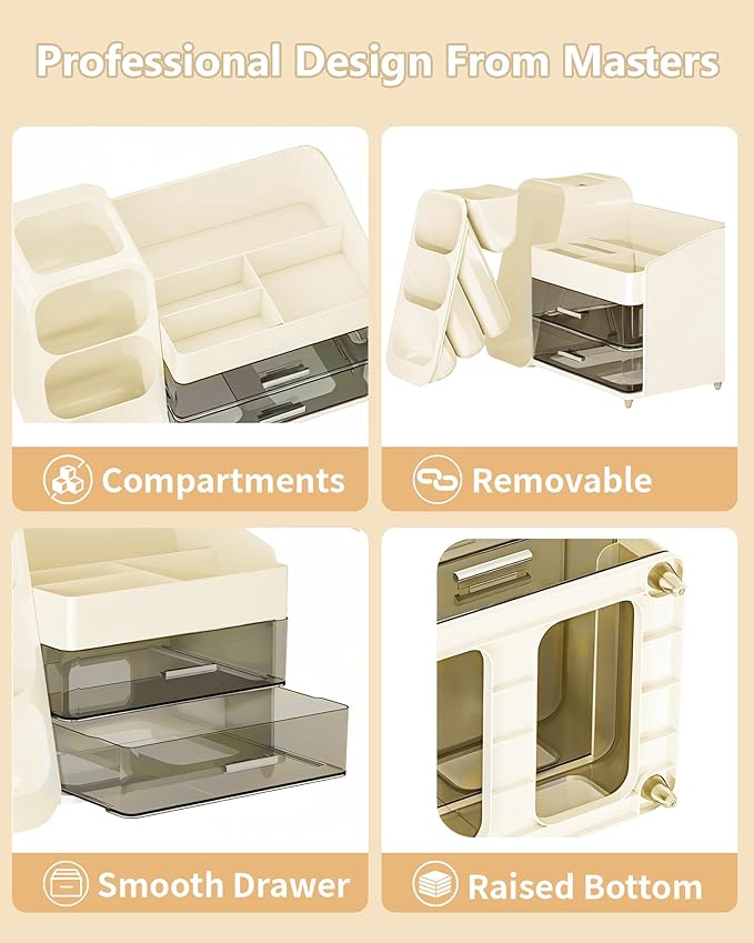 Makeup Organizer with Drawers, Skincare Organizer (Large Size Thick), Storage Box Cosmetic Display Cases, Make up Organizers for Vanity, Dresser, Desk, Kitchen, Countertop (cream)