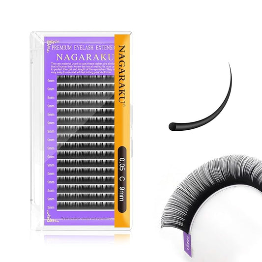 NAGARAKU Eyelash Extensions Individual Lashes 0.03mm C curl 9mm 16 Rows Soft Natural Matte Black Professional Mega Volume Beauty Salon Supplies