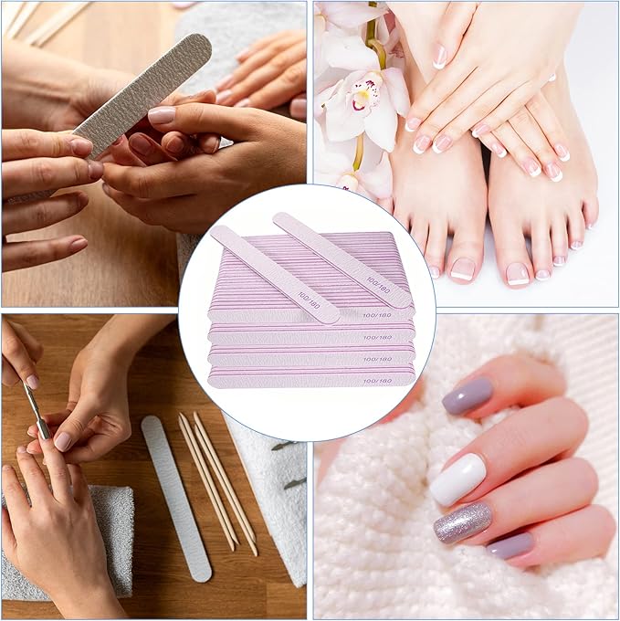 Nail File (100 Pcs), Bulk Emery Board Nail Files for Acrylic Nails and Natural Nails, 100/180 Grit Double Sided Emory Boards for Gel Nail Professional Reusable Washable Manicure Pedicure Kit Set Gray