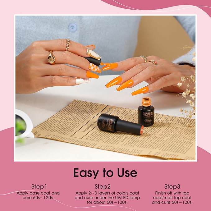 ROSALIND 65PCS Gel Nail Polish Set, 60 Colors Glitter Red Gel Polish with 5 Bottles of Base and Glossy Matte Top Coat Soak off Nail Set Suitable for All Seasons