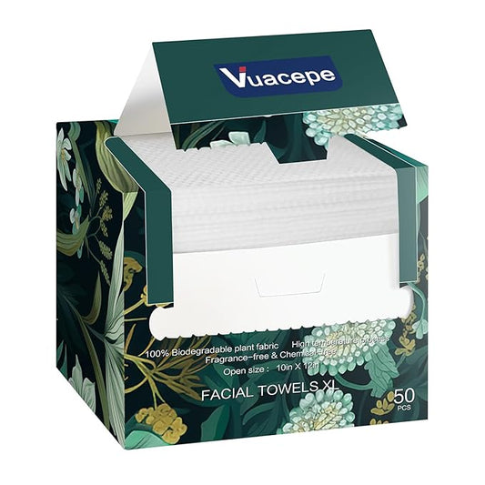 Face Towels Disposable Clean Face Towels, Cotton Makeup Remover Face Wipes, Disposable Large Facial Towels, Facial Cleansing Wipes for Sensitive Skin, Travel Hotel Essentials 50 Count (1 Pack)