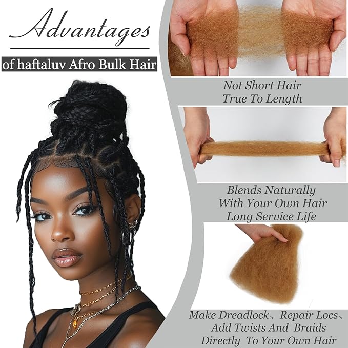 Afro Kinkys Bulk Human Hair 10 Inch 100g Highlight Afro Kinky Curly Human Hair Bulk for Dreadlock Extensions, Micro Locs, Braiding Twists, Braids and Repair Locs(10 Inch, 4/27#)