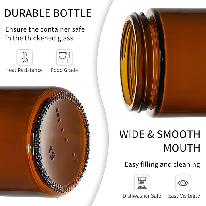 KEYWING 4oz Small Glass Jars with Black Lids, 24 Pack Amber Empty Cosmetic Containers Round Glass Jar with Inner Liners for Lotions, Powders and Ointments