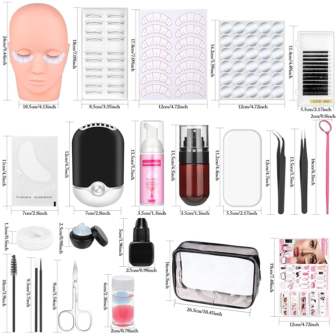 404 Pcs Professional Lash Extension Supplies Kit with Lash Clusters,Lash Fan, Extension Glue,Eyelash Remover,Tweezers, Eyelash Extension Kit for Beginners, Black