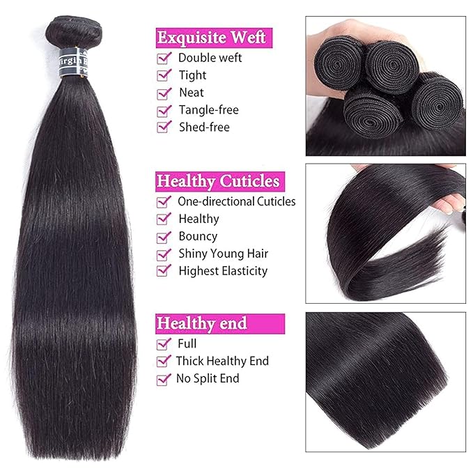 Straight Human Hair Bundles 20 22 24 Inch Human Hair Bundles 10A 100% Unprocessed Virgin Brazilian Hair Bundles 3 Bundles Human Hair Extensions Natural Color