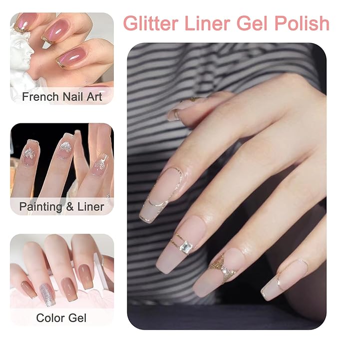 KWOLYKIM Jelly Gel Nail Polish Set - 8 Colors, Sheer Base Builder & Glitter Liner Kit, Nude Pink Milky White Gel Polish for Nail Strengthener & Repair, DIY Salon Kit for Women