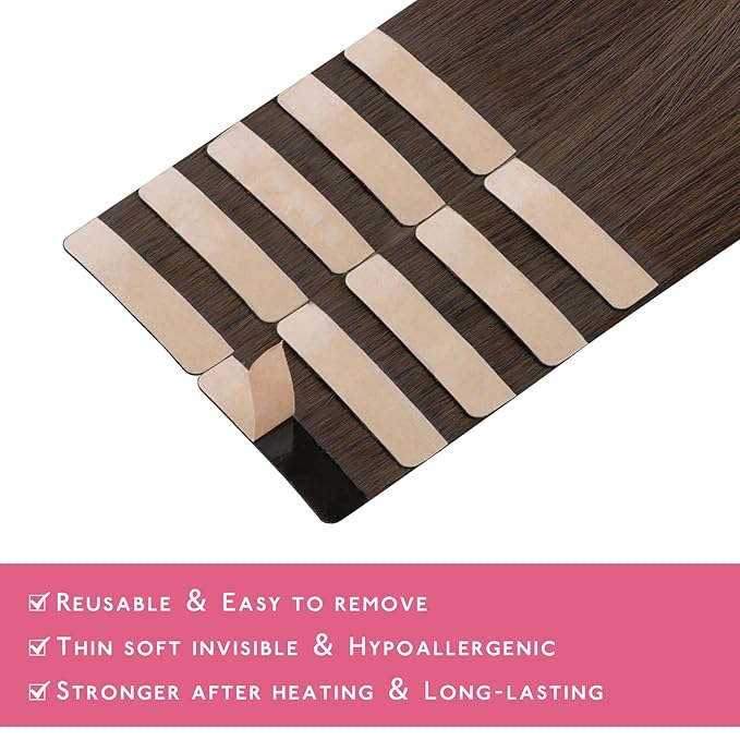 WENNALIFE Tape in Hair Extensions Human Hair Chocolate Brown Tape in Extensions, 10pcs 20g 10 inch Remy Invisible Tape Ins Straight Soft Real Human Hair Tape in Extensions Refill Set Extensions