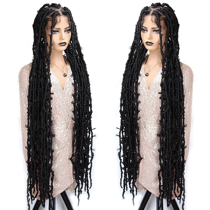 45 inch Butterfly Locs Wig, Extra Long Knotless Big Triangle Part Full Double Lace DistressedLocs Wigs, Butterfly Faux Locs Wigs Pre-Plucked with Baby Hair