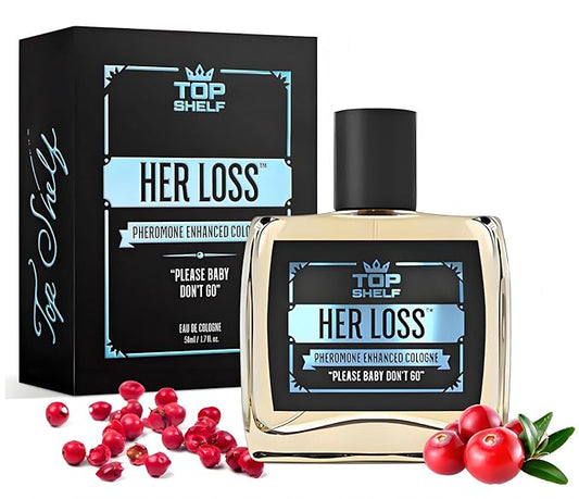 Top Shelf Her Loss Cologne for Men (Pheromone Enhanced) - 1.7 Fl Oz Long Lasting Herloss Perfume Para Hombre, Natural Herbal Scent - Awaken Raw Instinct, Her Loss Pheromone Cologne for Men Attract Her