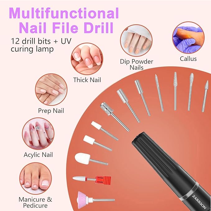 Professional Nail Drill Kit ; Portable Electric Nail File Set for Acrylic Gel Nails, Nail Filer Electric for Beginners and Professionals Manicure and Pedicure Set (Black)