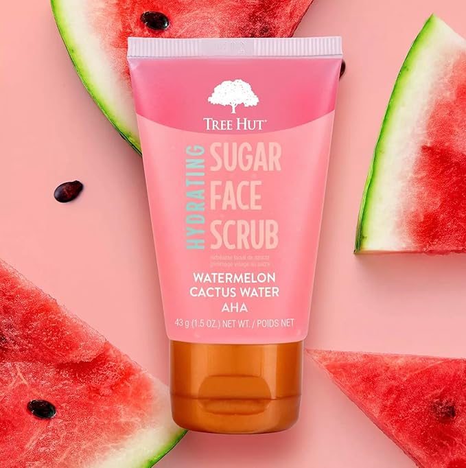 Watermelon & Cactus Hydrating Face Scrub – 1.5 fl oz, Deep Pore Cleanser with AHA, Exfoliates Skin & Impurities, Vegan & Free of Parabens & Sulfates, VitaBoost™ Loofah (Pack of 3, Watermelon & Cactus)
