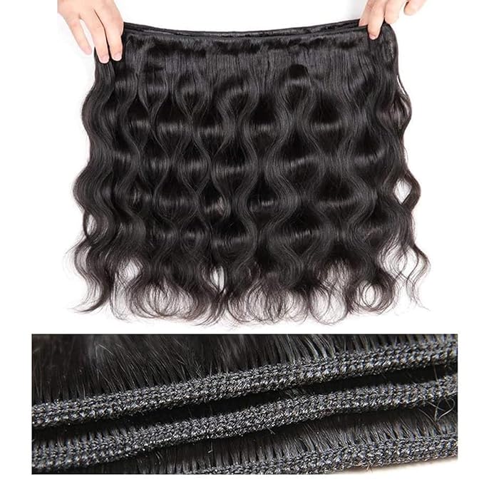 Body Wave Human Hair Bundles 16 18 20 Inch 100% Unprocessed Brazilian Virgin Hair Weave 3 Bundles Human Hair Weft Body Wave Hair Extension for Black Women Natural Black