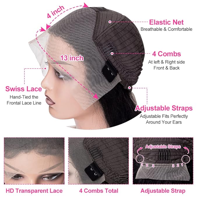 13x4 Body Wave Lace Front Wigs 32 Inch HD Transparent Lace Front Wigs for Black Women Human Hair 180% Density Glueless Wigs Human Hair Pre Plucked with Baby Hair Natural Black