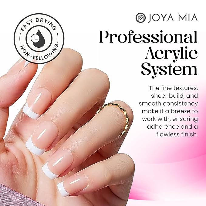 Joya Mia Acrylic Powder for Nails, MMA-Free, Super Adhesion Professional Powder for Flawless & Long-Lasting Nail Enhancements, Easy Application, Vibrant & Stunning Colors - Soft Pink, 4 oz
