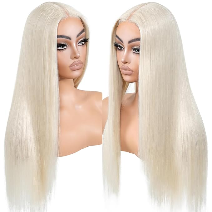 613 Platinum Blonde Lace Front Wig Straight Wigs for Women Synthetic Lace Front Long Straight Light Blonde Wigs 13X5X1 HD Lace Frontal Wig Natural Looking Ready to Go Glueless Wig