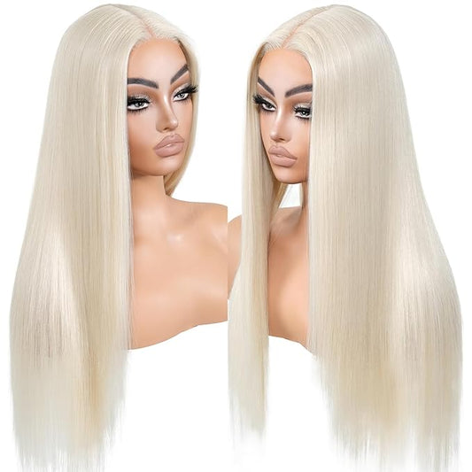 613 Platinum Blonde Lace Front Wig Straight Wigs for Women Synthetic Lace Front Long Straight Light Blonde Wigs 13X5X1 HD Lace Frontal Wig Natural Looking Ready to Go Glueless Wig
