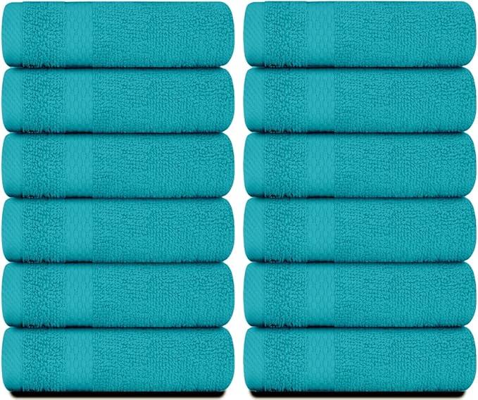 White Classic Luxury Cotton Washcloths - Face Towel Set | 12 Pack | Aqua