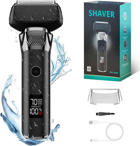 Electric Foil Shavers for Men Rechargeable Electric Razor Cordless Dry Wet Shavers Beard with Pop-Up Trimmer Travel Foil Shaver as Father Husband Boyfriend Gift 2408Black