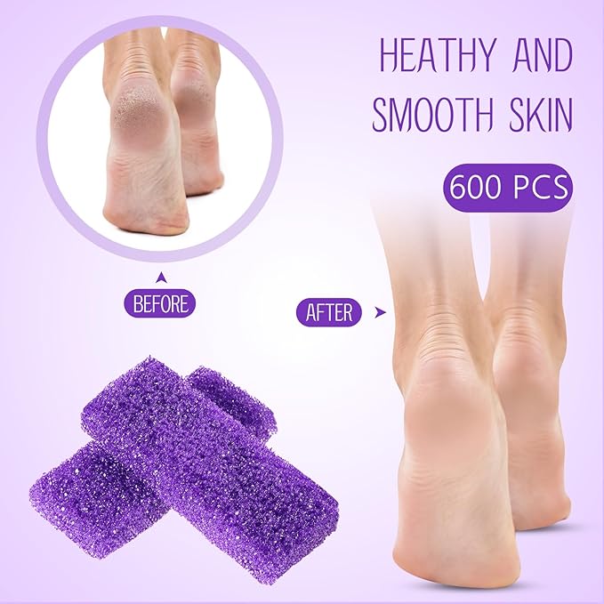 Batiyeer 600 Pcs Pumice Stone Bulk for Feet Scrubber Dead Skin Disposable Pedicure Pumice Stone Foot Shower Scrubber for Heel Cuticle Callus Remover Bath Spa,3.15 x 1.34 x 0.47 Inch(Purple)