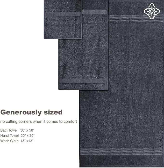 BIOWEAVES 100% Organic Cotton 700 GSM Plush Washcloths 13" x 13" GOTS Certified - Charcoal, Pack of 12