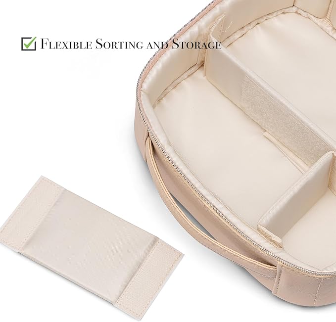 Vlando Toiletry Bag, Large Wash Bag, Travel Cosmetic Make-up Bag, Multi-compartment with Dividers for Cosmetics Makeup Brushes Toiletry Jewelry Accessories (Milk Tea, Large)