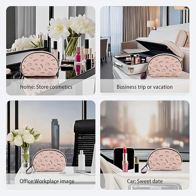 AmBealla Small Cosmetic Bag Portable Storage Bag for Women,Cute Compact Makeup Bag for Keys and Phone, Pink Cotton Organizer with Wristband,Portable Travel Bag for girls