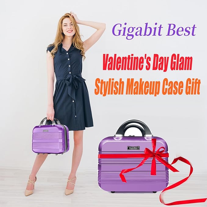 14" Portable Hard Shell Makeup Travel Case - Stylish PC+ABS Cosmetic Organizer for Women - Scratch-Resistant, Elastic Strap, Mini Suitcase - Perfect for Romantic Gifts（Futuristic Purple）