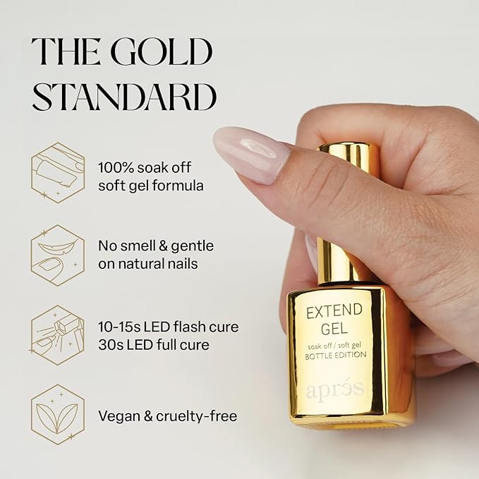 Apres Nail Extend Gel Soak Off | Soft Gel, Gel-X Tips Adhesive 15ml / 0.5oz | Premium Quality | Gold Bottle Edition | Easy application/ applicator Easy removal