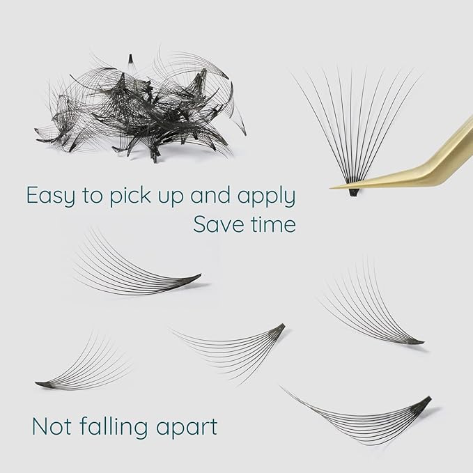 Promade Lashes 600 Pcs Loose Fans - 10D 0.07mm C Curl Premade Fans - Eyelash Extensions 9-14mm Mixed Length Options