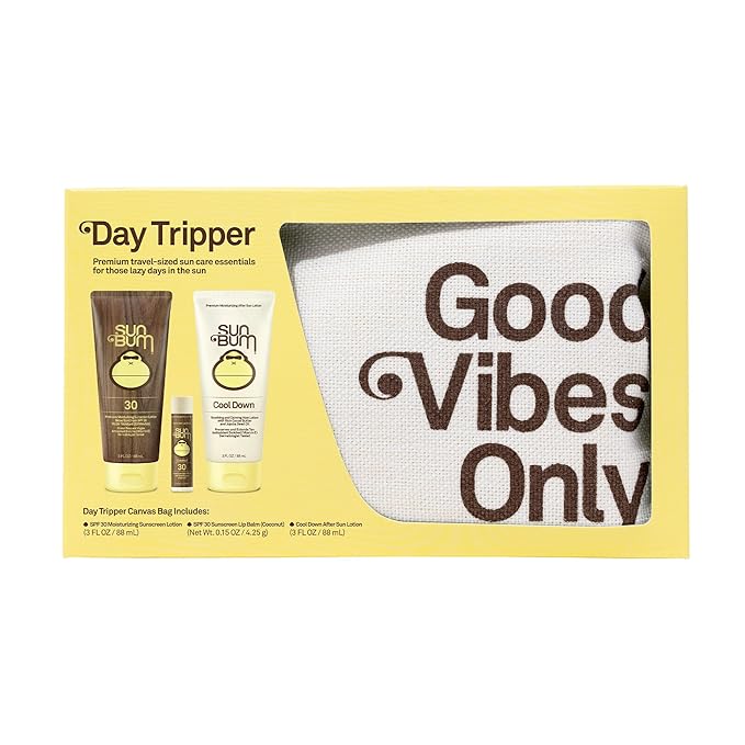 Sun Bum Premium Day Tripper - Travel-Sized Sun Care Pack with Sunscreen Lotion, Sunscreen Lip Balm and Hydrating Cool Down Lotion - Broad Spectrum UVA/UVB Protection