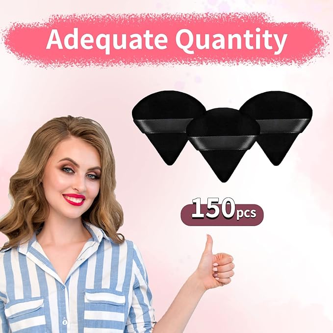 150 Pcs Powder Puff Face Soft Triangle Makeup Puff for Loose Powder Mineral Powder Body Powder Velour Cosmetic Foundation Wet Dry Sponge Makeup Tools (Black)