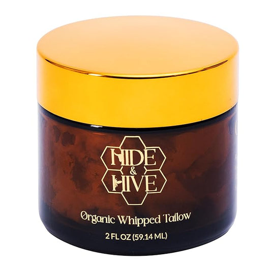 HIDE & HIVE Whipped Tallow Balm – Grass-Fed Moisture for Face, Body & Hands – Organic Beef Tallow for Skin with Royal Jelly & Propolis – Clean, Non-Greasy Balm for Dry, Sensitive Skin
