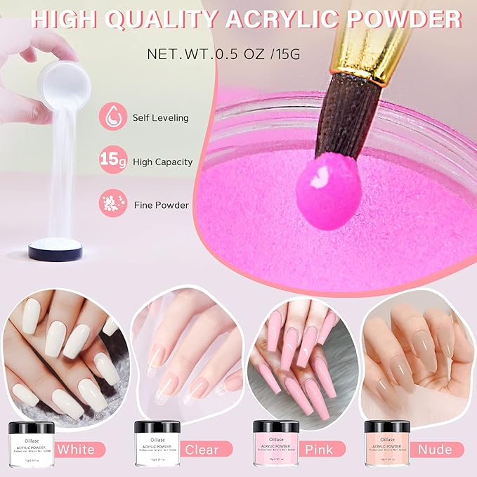 Acrylic Nail Kit for Beginners, Professional Nail Acrylic Powder Set with Acrylic Nail Brush Set, Large Capacity 10 Color Acrylic Powder Set Nail Extension Form (acrylic nail kit)