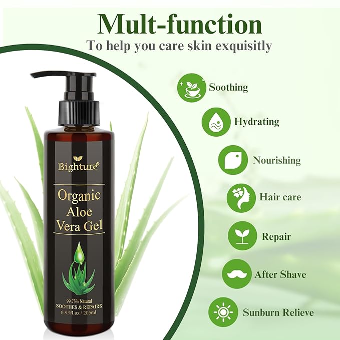 Aloe Vera Gel Infused with Tea Tree Oil for Skin Hydrating, Repair Skin, Aloe Vera Gel Extract from Fresh Pure Aloe Vera for Sunburn Relief, Hair, Razor- 6.76 Fl Oz